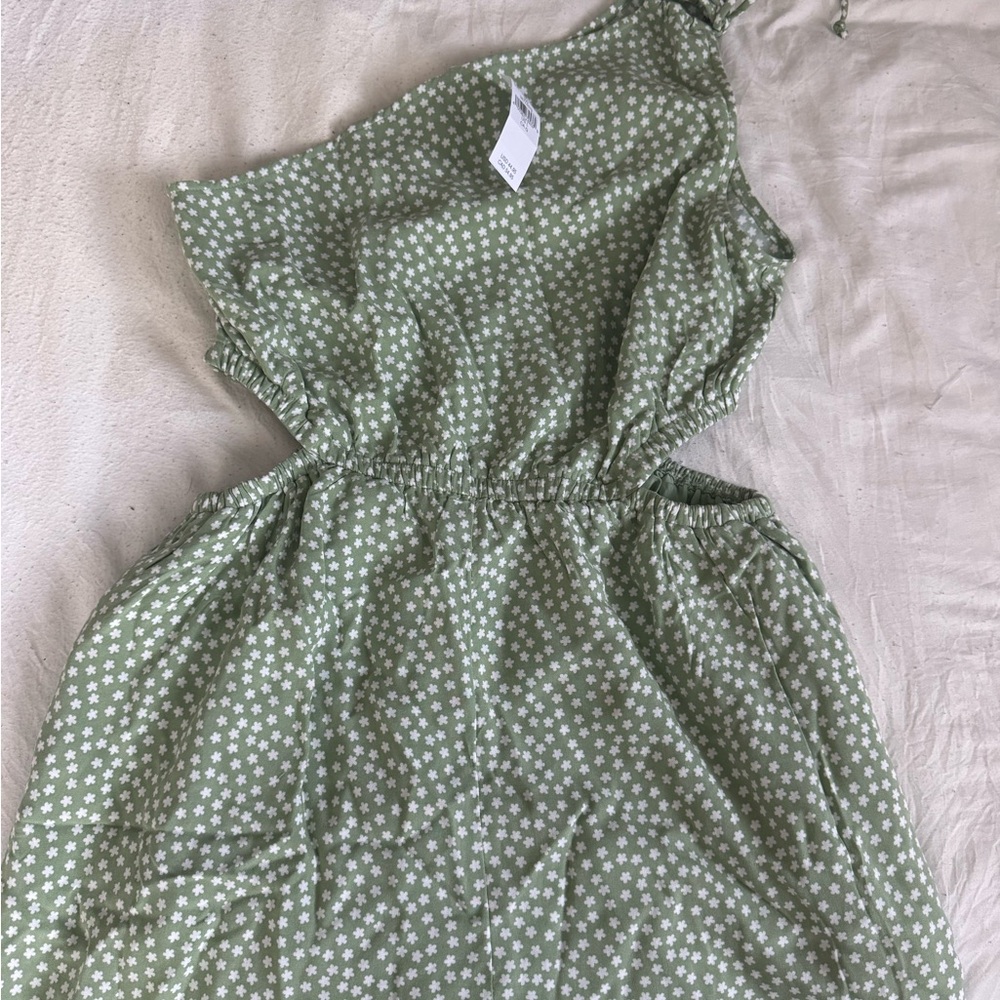 American Eagle Outfitters Green Romper with White Floral Pattern